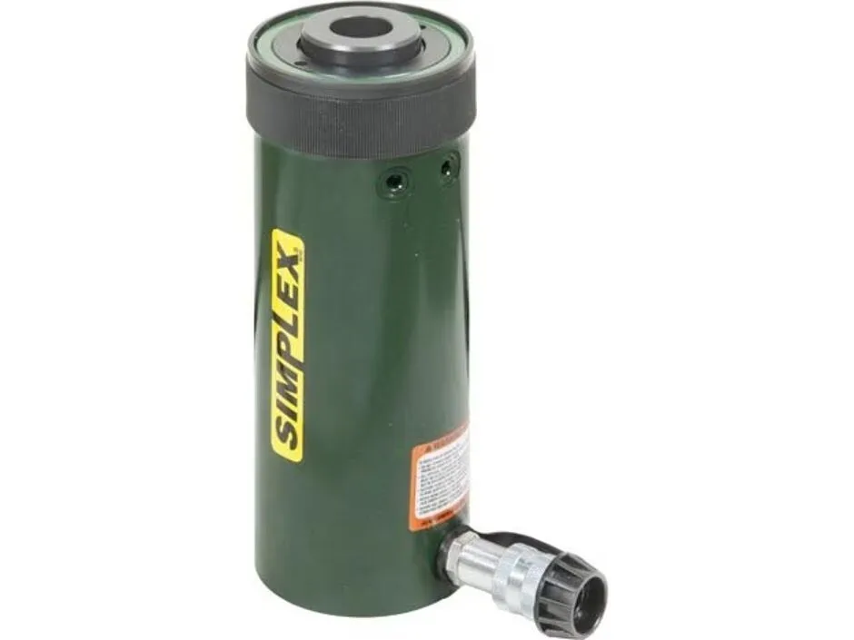 Simplex RC606A & RC Series Hollow Plunger Hydraulic Cylinders are single acting and feature a center hole plunger to enable pushing and pulling applications.